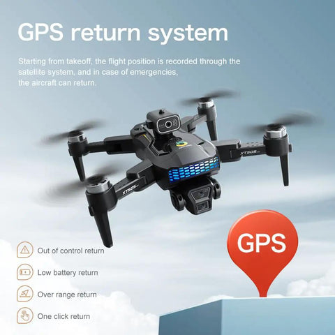 Dope 4K EIS Drone With Ultra Sharp 4K Camera For Adults demonstrating GPS return system above cityscape