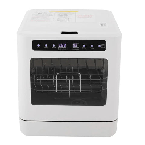 Space Saving Countertop Dishwasher With 800 Watt Rapid Cycle Plus A Super Slick 72 Hour Auto Dry Setup Built For Small Apartments And Anyone Who Loves Zero Hassle End Of Day Cleanup, front view with digital interface.