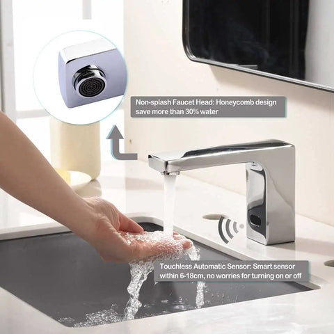 Electric Automatic Touchless Bathroom Sink Faucet With Hot And Cold Mixer, Sensor Hands Free Water Tap, Chrome Finish