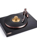 Nobsound STB-01 LP vinyl turntable with gold metal disc stabilizer weight on black plinth.