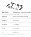 Components of Dope Handheld Cage Rig For DJI Mavic 4 Pro Titanium White with dimensions and materials details.