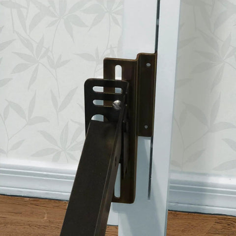 Heavy Duty Headboard Adapter Brackets And Bed Frame Hooks For Metal Beds, Easy Install Conversion Kit close-up of steel bracket and mount.
