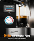 Close-up of espresso pouring from 1350W 20 Bar Espresso Machine With Milk Frother And Touchscreen for rich home lattes.