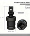 Swivel Impact Socket Set Four Piece With 360 Degree Universal Joint Adapter highlighting dimensions in CR-V steel