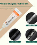4 Pack Zipper Lubricant Waterproof Wax and Grease for Metal and Plastic Zippers, shown with different zipper types