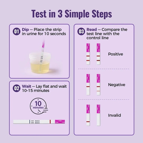 At-Home FSH Menopause Test Strips For Women Urine Hormone Indicator Kit With Easy To Use Fast And Accurate Results Track Ovarian Function And Fertility With Clear Readouts For Quick Health Checks, instruction chart