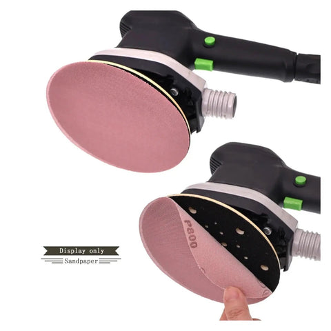 Peel And Switch 7 Inch Hook Loop Sanding Discs With Dust Vent Holes For Wood Metal And Plastic 80 To 800 Grit Assortment Pack Of 10 attached to a sander.