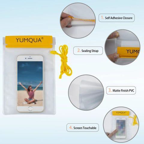 Clear Waterproof Dry Bags Set Of Three Pouches For Phone, Camera, Maps And Documents, Water Tight Frosted PVC Case in use with phone
