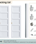 Sliding Closet Door 48x80 Inches, Five Panel Bypass Barn Doors With Concealed Hardware Track Kit Included in white finish.
