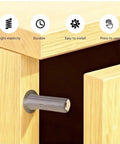 Hidden Magnetic Push Latches For Cabinets And Closets, 10 Pack Gray Cabinet Door Latch Kit showing latch mechanism inside wooden cabinet