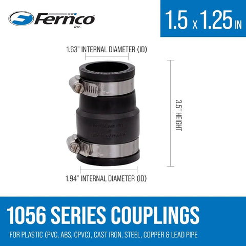 1-1/2 Inch By 1-1/4 Inch Flexible PVC Pipe Coupling For Cast Iron And Plastic Plumbing Connections, 2-Pack, Leak-Proof, Chemical-Resistant Fit That Keeps Sewer Gases Out, Easy Install For Home DIY Plumbing Projects, black rubber coupling with stainless steel clamps