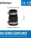 Reducing Flexible PVC Pipe Coupling From One And A Half Inch To One And A Quarter Inch For Cast Iron And Plastic Plumbing Connections No Fuss No Mess Leakproof Fit Sewer Gas Resistant Durable PVC Coupler For Home Diy Projects, 1.5 x 1.25 in