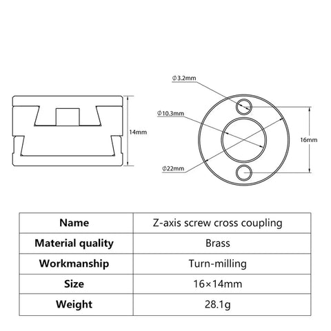 Upgrade Your 3D Printer Game With A Top Notch T8 Lead Screw Z-Axis Coupling For The Kee Pang VZBoT Printer. This Heavy Duty 16mm Oldham Part Is Built Smooth And Solid To Boost Bed Stability And Dial In That Crisp Print Quality You Love Without Any. brass Z-axis screw cross coupling, 16x14mm, 3.2mm holes