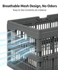Slick Gray Foldable Storage Basket With Durable Carry Handle, 18.7 Inch Wide Collapsible Closet Bin For Bedroom Shelving And Under Bed Use, Holds Up To 26 Pounds No Sweat, showing breathable mesh design.