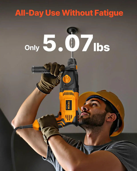 Worker using 1 Inch SDS Plus Rotary Hammer Drill With 8 Amp Corded Power Beefy Heavy Duty Demolition Hammer For Concrete