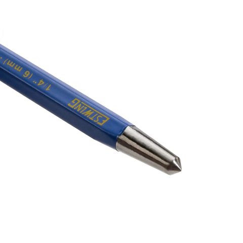 Close-up of starter punch tip from 12 Piece Cold Chisel And Punch Set With Pins And Starter Punch For Metalworking, CrV steel