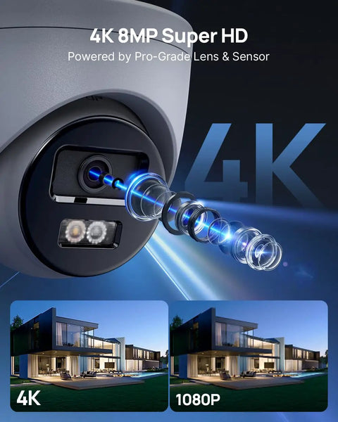 Close-up of 4K lens from 16 Channel 4K PoE Security System With Eight Outdoor 4K Cameras, 12MP NVR With 4TB HDD, AI Motion Detection