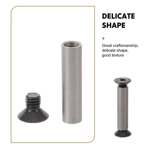 Close-up of Six Piece Knife Handle Replacement Screws Kit with Flat Head Pin Rivets, M4 stainless steel hardware shown.