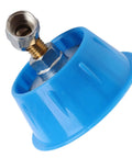 Close-up of blue Seven Hole Elbow Atomizing Nozzle for high-pressure garden sprayers, highlighting the threaded connection and elbow design.