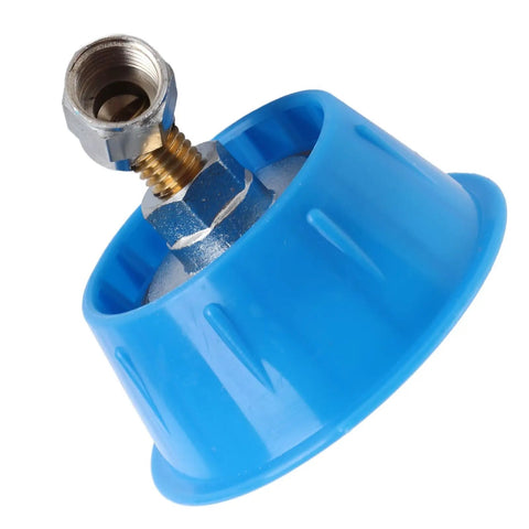 Close-up of blue Seven Hole Elbow Atomizing Nozzle for high-pressure garden sprayers, highlighting the threaded connection and elbow design.