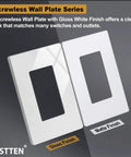 40 Pack Mid Size Screwless Decorator Wall Plate For 1 Gang Switch And Receptacle Covers, Glossy Off White UL Listed durable