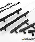 30 Pack Matte Black Cabinet Pulls 3 Inch T Bar Drawer Handles For Your Kitchen Cabinets And Cupboards Built To Last Durable Stainless Steel Construction 5 Inch Overall Length Square Bar Half Inch Rust Resistant Hardware displayed in different angles, showcasing the matte finish and durable build.