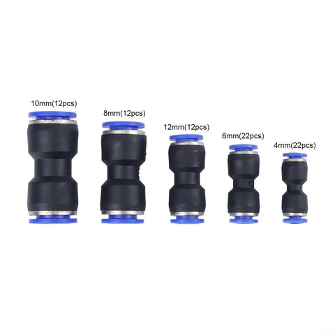 Rock Solid 80 Piece Straight Push Tube Connector Kit For Pneumatic Air Hose In Various Sizes From 5/32 Inch To 1/2 Inch OD Fitting Set, 4mm-12mm connectors
