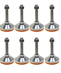 Super Solid Orange Leveling Feet With M10 Threaded Base And Non Slip Rubber Pads For Gear Stands, shown in pack of 8.