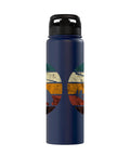 Retro Gyrocopter Themed Vintage Aviation Water Bottle For Pilots And Flight Crew with graphic on blue stainless steel bottle.