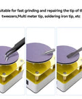 Pro Tier Mini Grinding Machine Featuring Digital Display And 10000 Rpm Speed For Polishing Tweezers Soldering Tips Jewelry And Precision Hobby Parts, showing various tools being ground.