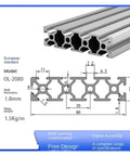 Heavy Duty 2080 T Slot Aluminum Profile Extrusion Linear Rail For Cnc Rigs And 3D Printer Frames, with dimensions for accuracy.