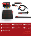 Badass Black And Red Rain Shower System With Wall Mounted Mixer Combo Featuring Slick Handheld Sprayer Plus Tub Spout components layout
