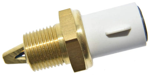 Solid Air Charge Temperature Sensor For Precise Engine Computer Monitoring And Reliable Fuel Economy That Clears Check Engine Codes And Keeps Your Daily Driver Running Tight With Zero Headaches Or Fancy Tools Needed, close-up view showing brass threaded base and white connector.