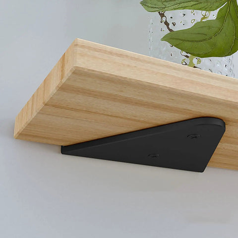 Flat Out Heavy Duty Hidden Metal Shelf Brackets Built Like A Boss For Rock Solid Wall Mounted Storage, Rust Proof Steel Triangle Supports Black 11 Inch 2 Pack with wood shelf.