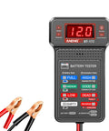 12V Car Battery Tester and Alternator Charging System Analyzer With Real Time Voltage Battery Health Check And DIY Friendly Electrical Diagnostic Tool For Quick Easy Vehicle Power Troubleshooting, front view with clamps