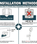 Installation instructions for All Metal Brass Handheld Shower Wand Bracket With Adhesive Wall Mount Black Finish Rust Proof 360 Degree Rotation.