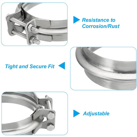 Close-up of Duct Clamp 6 Inch V Shape 304 Stainless Steel Pipe Clamp highlighting secure fit, resistance to corrosion, and adjustability.