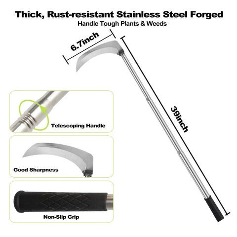 Long Handle Sickle Weeding Garden Tool For Grass Cutting And Vine Removal Heavy Duty Billhook Style Cutter stainless blade