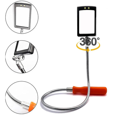 Must Have Flexible LED Inspection Mirror With Telescoping Arm And 360 Degree Swivel For Hard To Reach Spots, Stainless Steel Frame
