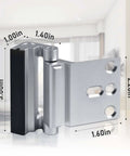 Three Pack Heavy Duty Door Reinforcement Lock For Inward Swinging Doors Up To 800 Lbs with dimensions overlay