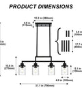 Dimensions of Dope Five Light Black Modern Chandeliers With Clear Glass Shades Industrial Pendant Lights shown.