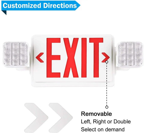 2 Pack LED Exit Sign With Battery Backup And Emergency Lighting UL 924 120 277 VAC Dual Adjustable Head Lights