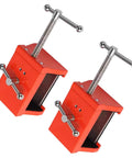 Heavy Duty Hole Punching Fixture Clamping Jig For Cabinet Assembly And Custom Furniture with chrome handle and rigid red body.