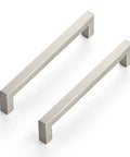 Ten Pack Six And A Quarter Inch Square Kitchen Cabinet Handles In Satin Nickel Finish for cupboard and drawer pulls shown in pair