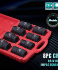 1 Inch Drive Jumbo Impact Socket Set With Heavy Duty Storage Case, 9 Piece Deep Hex Sockets, Metric Sizes, Cr-V Steel
