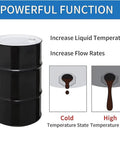 Defrost Any Freeze Quickly And Keep Your Thick Fluids Moving Smooth With This Heavy Duty Insulated Ibc Storage Tote Heater Featuring An Adjustable Temperature Heating Blanket For 275 Gallon Drums, showing a black drum with temperature indicators.
