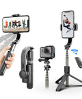 Smartphone Gimbal Stabilizer with Retractable Selfie Stick and Tripod, 1 Axis Remote Control, 360 Degree Rotation, Auto Balance for iPhone and Android.
