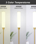 Gold Floor Lamp With Remote And Foot Switch, 360 Degree LED Light, showing different color temperatures, 3000K to 6000K.