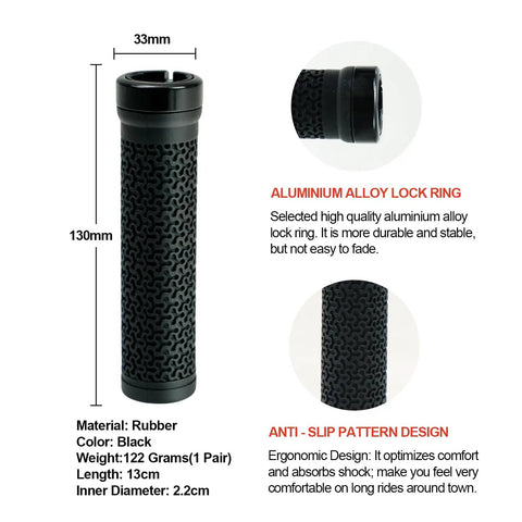 Ergonomic Bike Handlebar Grips With Lock On Aluminum Alloy Clamp for mountain road BMX; soft anti-slip rubber design