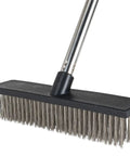 Heavy Duty Push Broom Brush With Tough Stainless Steel Bristles And Solid Handle for outdoor cleaning surfaces.